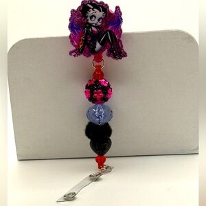 Betty Boop Beaded Badge Holder - Red, Black, Purple